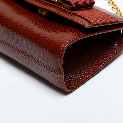 サルヴァトーレフェラガモ Salvatore Ferragamo ヴァラ 型押しレザー チェーン ミニ ショルダーバッグ ブラウン WS22172
