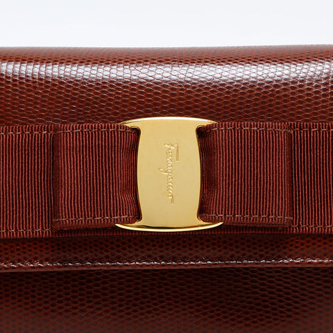 Salvatore Ferragamo Vara Embossed Leather Chain Mini Shoulder Bag Brown WS22172