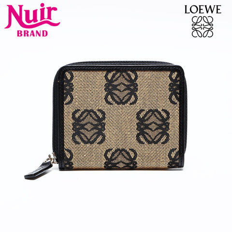 LOEWE Jacquard Canvas Anagram Card Case Compact Wallet Coin case Brown WS22173