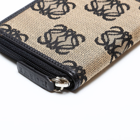 LOEWE Jacquard Canvas Anagram Card Case Compact Wallet Coin case Brown WS22173