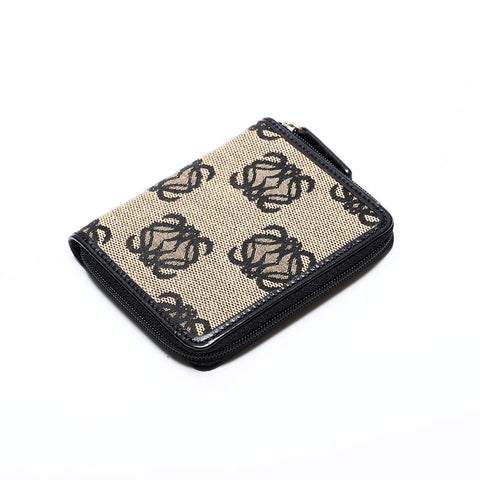 LOEWE Jacquard Canvas Anagram Card Case Compact Wallet Coin case Brown WS22173