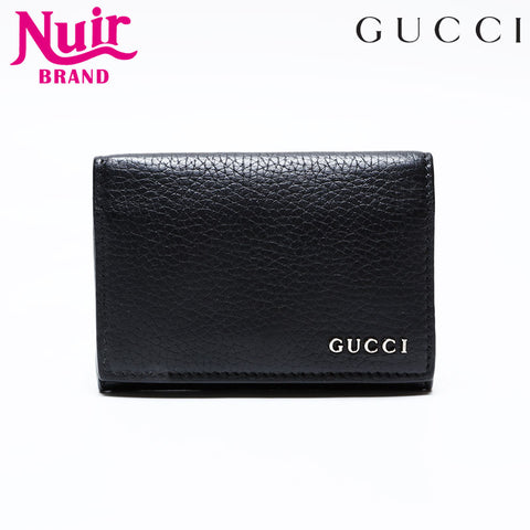GUCCI Leather logo business card holder Card Case black WS22174