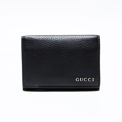 GUCCI Leather logo business card holder Card Case black WS22174