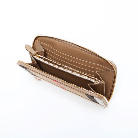 バーバリー BURBERRY チェック キャンバス × レザー 長財布 ベージュ WS22177