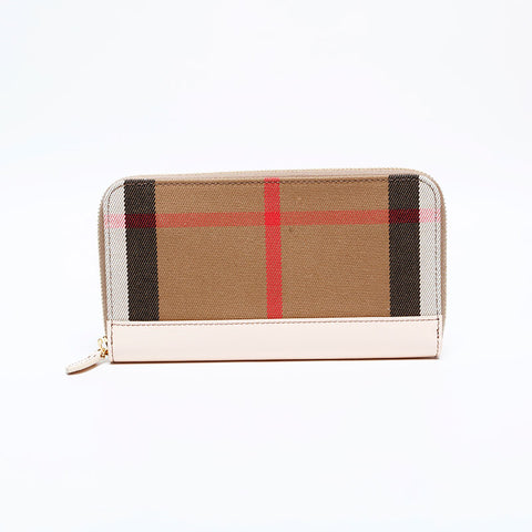 バーバリー BURBERRY チェック キャンバス × レザー 長財布 ベージュ WS22177