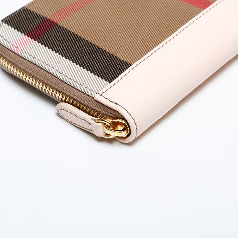 バーバリー BURBERRY チェック キャンバス × レザー 長財布 ベージュ WS22177