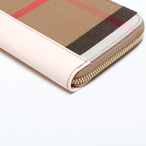 バーバリー BURBERRY チェック キャンバス × レザー 長財布 ベージュ WS22177