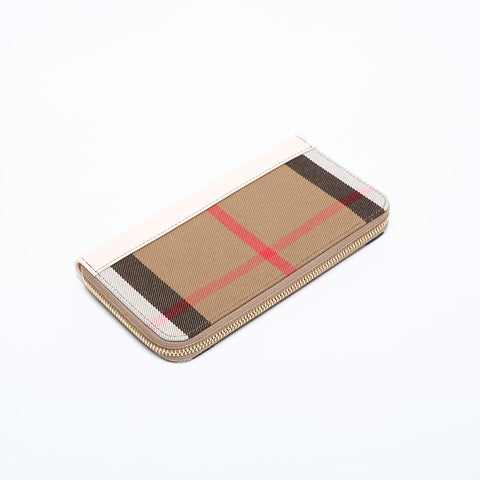 バーバリー BURBERRY チェック キャンバス × レザー 長財布 ベージュ WS22177