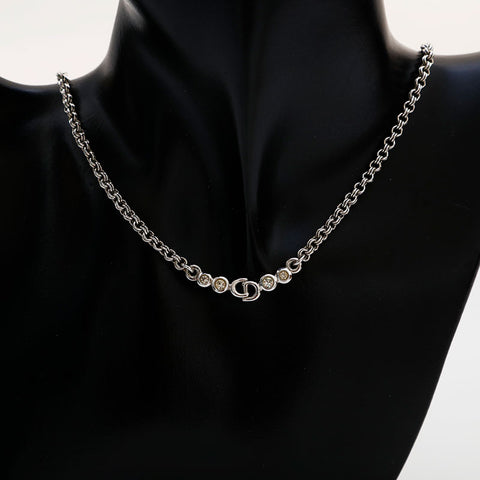 クリスチャンディオール Christian Dior CDロゴ ラインストーン ネックレス シルバー WS22178