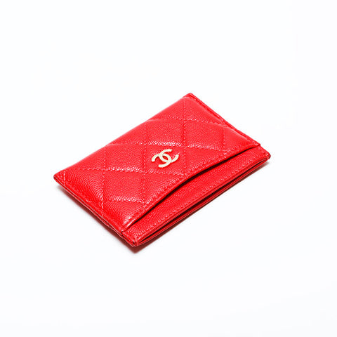 CHANEL No. 28 Matelasse COCO Mark Caviar 2019 Card Case Red WS22181