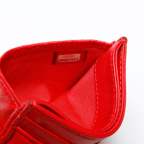 CHANEL No. 28 Matelasse COCO Mark Caviar 2019 Card Case Red WS22181