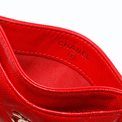 CHANEL No. 28 Matelasse COCO Mark Caviar 2019 Card Case Red WS22181
