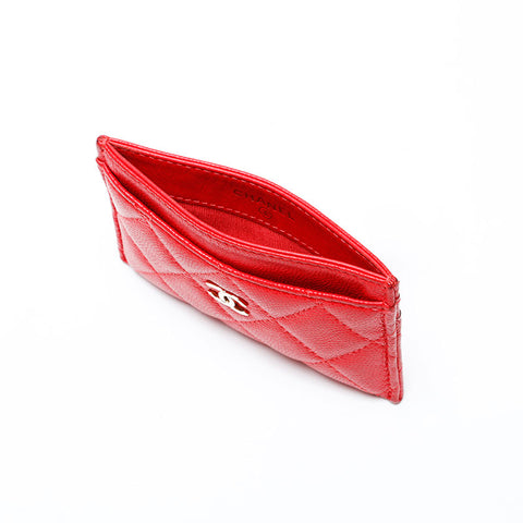 CHANEL No. 28 Matelasse COCO Mark Caviar 2019 Card Case Red WS22181