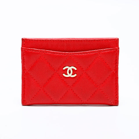CHANEL No. 28 Matelasse COCO Mark Caviar 2019 Card Case Red WS22181
