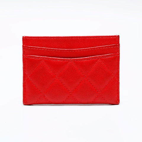 CHANEL No. 28 Matelasse COCO Mark Caviar 2019 Card Case Red WS22181