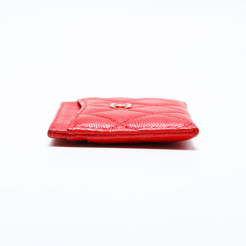 CHANEL No. 28 Matelasse COCO Mark Caviar 2019 Card Case Red WS22181