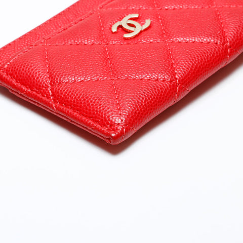 CHANEL No. 28 Matelasse COCO Mark Caviar 2019 Card Case Red WS22181