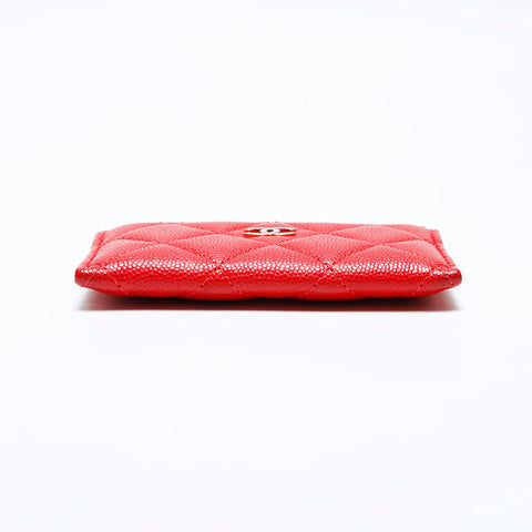 CHANEL No. 28 Matelasse COCO Mark Caviar 2019 Card Case Red WS22181