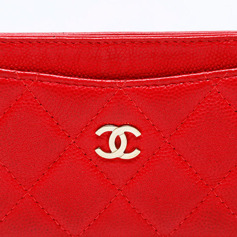 CHANEL No. 28 Matelasse COCO Mark Caviar 2019 Card Case Red WS22181