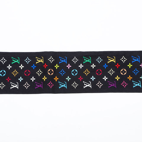 極美品 ルイ・ヴィトン LOUIS VUITTON シルク マルチカラー モノグラム タイ リボン バンドー スカーフ ブラック WS22192