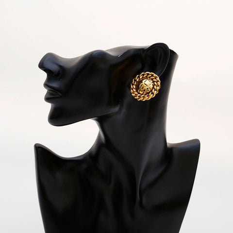 CHANEL Matelasse Round COCO Mark Button Earring gold WS22196