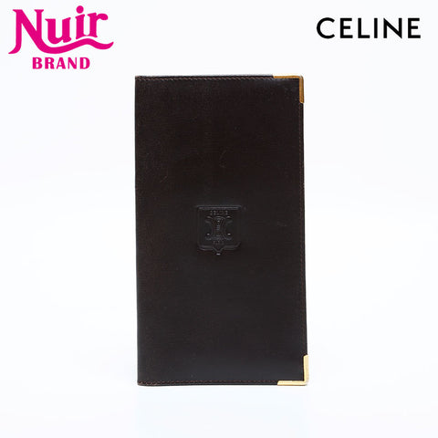 CELINE Leather Bifold Wallet with Logo Purse black WS22205