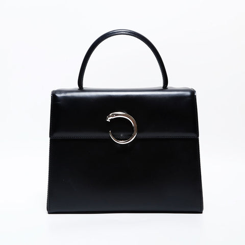 極美品 カルティエ CARTIER レザー パンテール ハンドバッグ ブラック WS22211