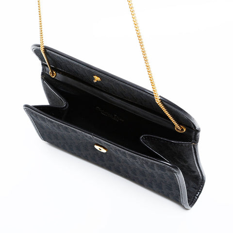 極美品 クリスチャンディオール Christian Dior トロッター キャンバス チェーン ショルダーバッグ ブラック WS22212