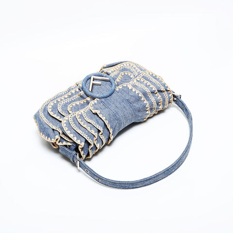 フェンディ FENDI デニム キャナイエフ フリル ショルダーバッグ ネイビー WS22216