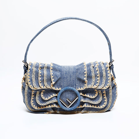 フェンディ FENDI デニム キャナイエフ フリル ショルダーバッグ ネイビー WS22216