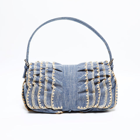 フェンディ FENDI デニム キャナイエフ フリル ショルダーバッグ ネイビー WS22216