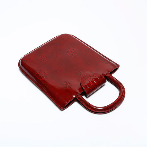 極美品 カルティエ CARTIER ハッピー バースデー パテント レザー ハンドバッグ レッド WS22219