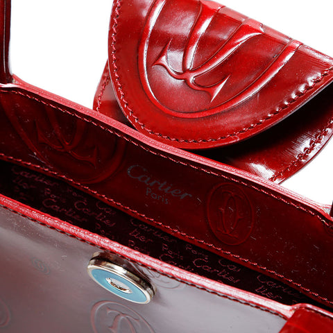 極美品 カルティエ CARTIER ハッピー バースデー パテント レザー ハンドバッグ レッド WS22219
