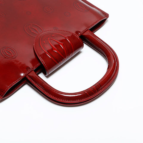極美品 カルティエ CARTIER ハッピー バースデー パテント レザー ハンドバッグ レッド WS22219