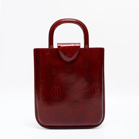 極美品 カルティエ CARTIER ハッピー バースデー パテント レザー ハンドバッグ レッド WS22219