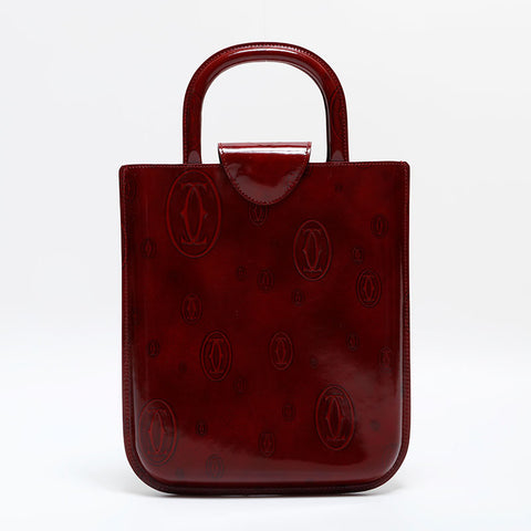 極美品 カルティエ CARTIER ハッピー バースデー パテント レザー ハンドバッグ レッド WS22219