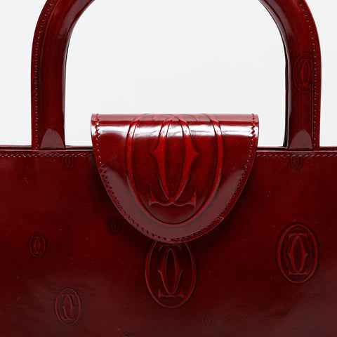 極美品 カルティエ CARTIER ハッピー バースデー パテント レザー ハンドバッグ レッド WS22219