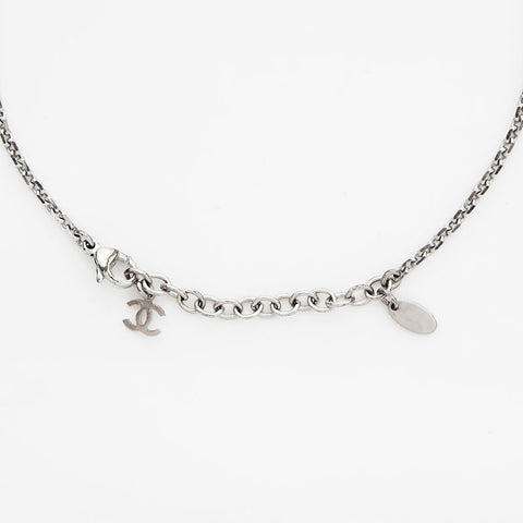 CHANEL 2005 COCO Mark Rhinestone Necklace Silver WS22246
