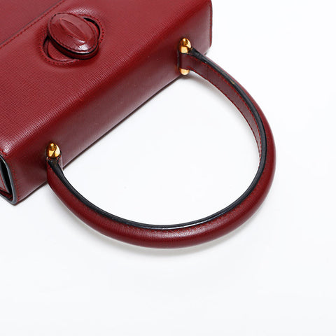 極美品 カルティエ CARTIER ミニ レザー マストドゥ ハンドバッグ レッド WS22250