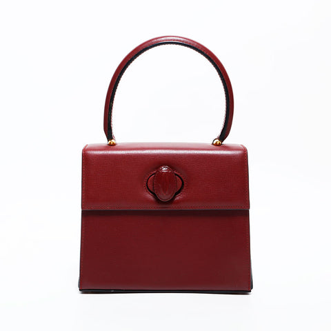 極美品 カルティエ CARTIER ミニ レザー マストドゥ ハンドバッグ レッド WS22250