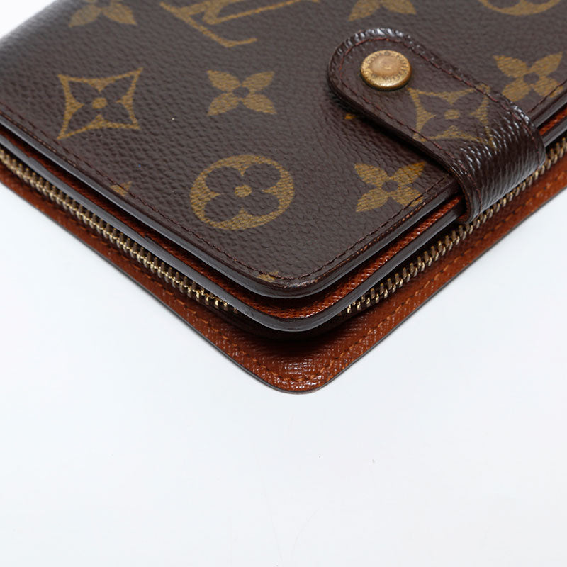 LOUIS VUITTON Monogram Compact Zip 2004 Bifold Wallet Brown