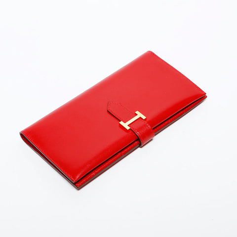 エルメス HERMES ベアン レザー 長財布 レッド WS22261