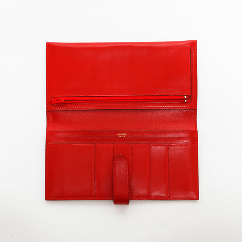 エルメス HERMES ベアン レザー 長財布 レッド WS22261