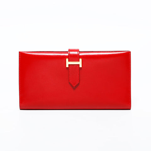 エルメス HERMES ベアン レザー 長財布 レッド WS22261