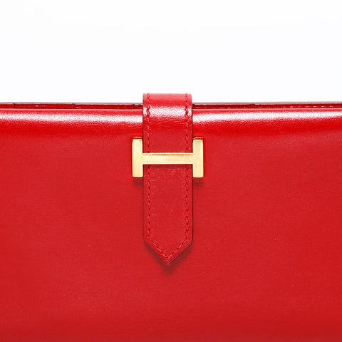 エルメス HERMES ベアン レザー 長財布 レッド WS22261