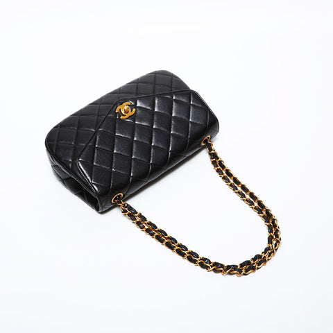 CHANEL No. 3 1994-1996 Lambskin Matelasse Flap Shoulder Bag black WS22268