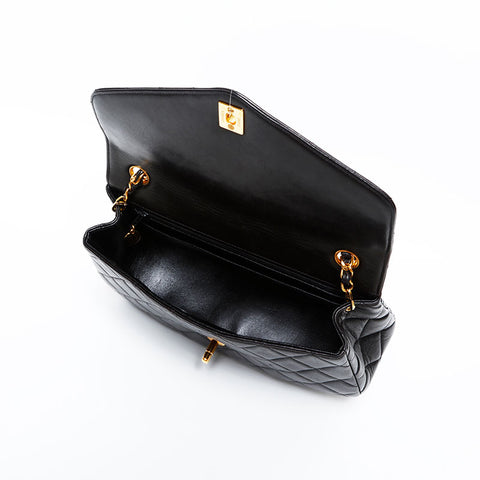 CHANEL No. 3 1994-1996 Lambskin Matelasse Flap Shoulder Bag black WS22268