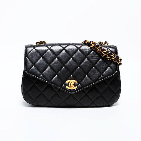 CHANEL No. 3 1994-1996 Lambskin Matelasse Flap Shoulder Bag black WS22268
