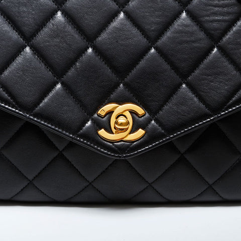 CHANEL No. 3 1994-1996 Lambskin Matelasse Flap Shoulder Bag black WS22268