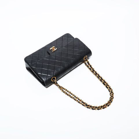 CHANEL Lambskin Matelasse 9.8" Double Flap Chain Bag, No. 1, 1989-1991 Shoulder Bag black WS22270